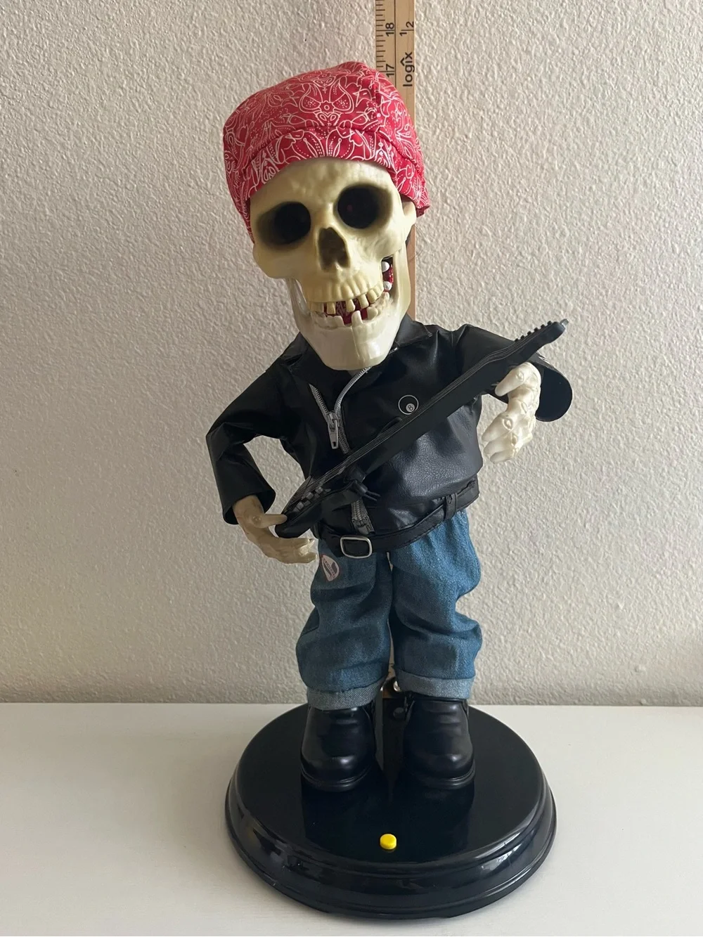 Skeleton Guitarist Décor with Red Bandana and Black Jacket